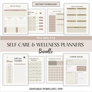 Paket med självvårdsplanerare: Wellnessjournal, Canva-mall (digital nedladdning)