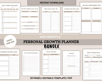 Planificador de Crecimiento Personal: Plantilla editable de Canva (PLR, MRR) - Descarga digital