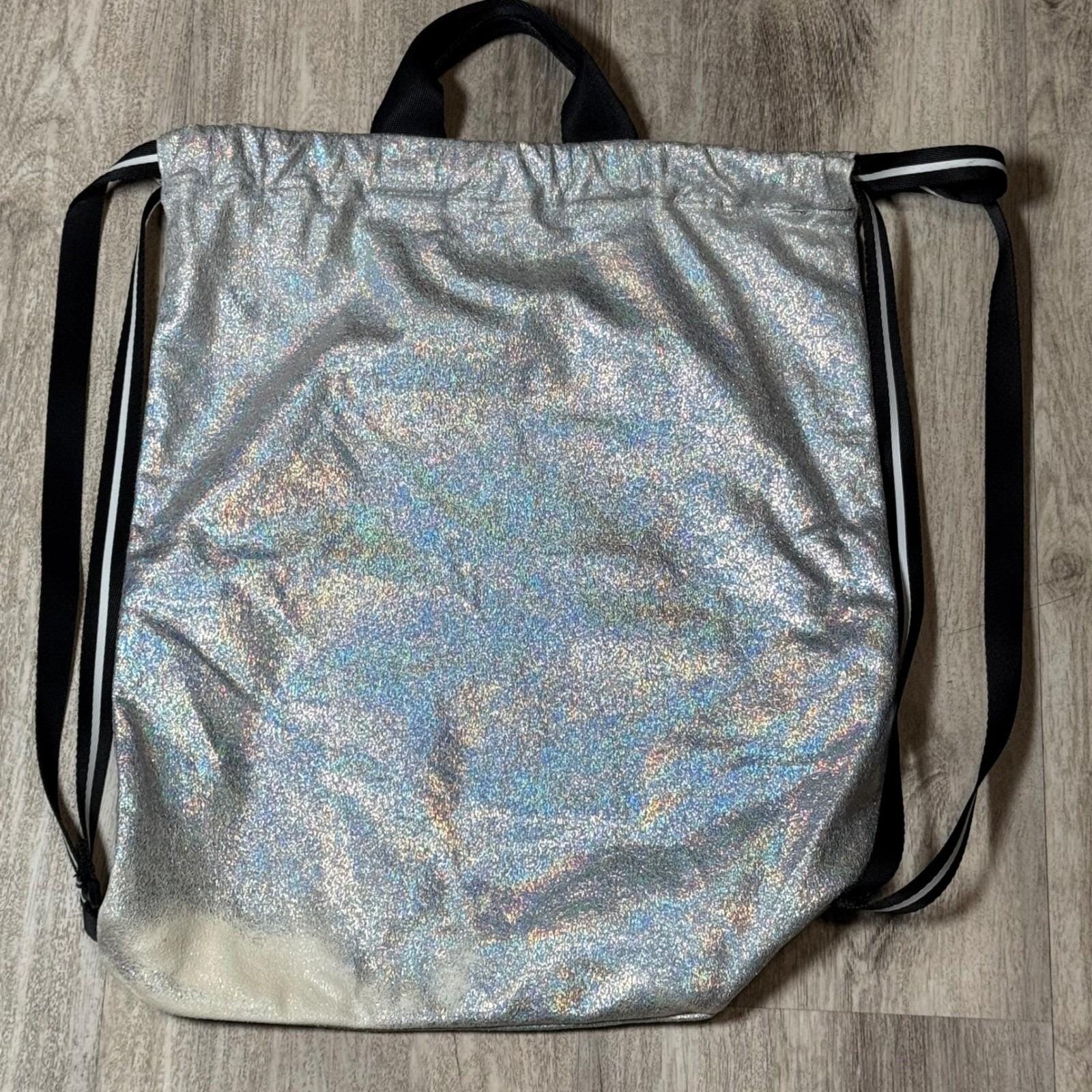 Victoria\'s Secret PINK Drawstring Silver Sequin Bling Large Backpack Pockets Y2K Victoria main image 3
