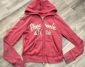 Abercrombie & Fitch Womens Pink Full Zip Logo Hoodie Sweatshirt Large Y2K Style