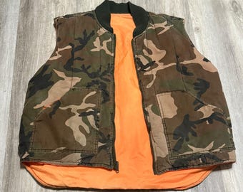Camo Puffer Vest Mens Orange Lining Reversible Sleeveless Hunting Jacket