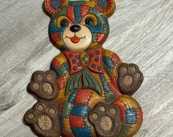 Vintage Patchwork Teddy Bear Wall Decor - 1979 Foam Craft