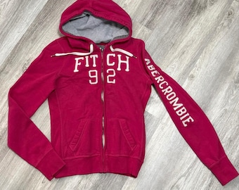 Abercrombie & Fitch Womens Pink Zip Up Hoodie Fitch 92 Graphic Y2K Medium