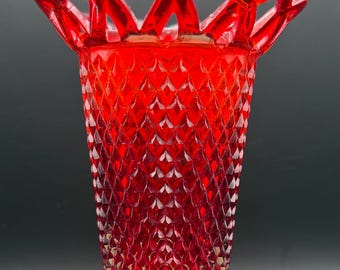 Imperial Amberina Diamond Points With Lace Edge Vase