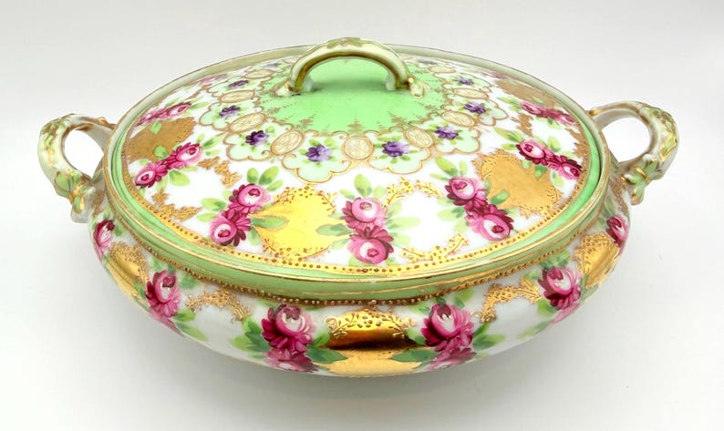 Early 1900s Unmarked Moriage Rare Covered Serving Dish image 2
