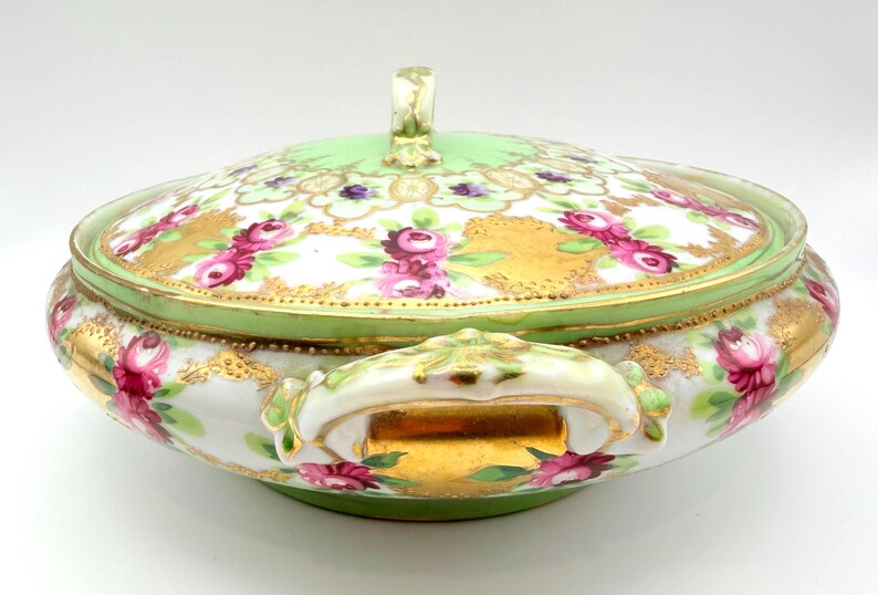 Early 1900s Unmarked Moriage Rare Covered Serving Dish image 5