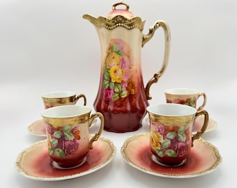 Hand painted Antique German Chocolate Set Made by Unger & Schilde