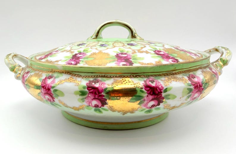 Early 1900s Unmarked Moriage Rare Covered Serving Dish image 4