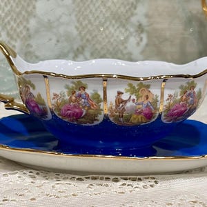 Rare! Oscar Schaller Bavaria Love Story Gravy Boat In Blue—like new