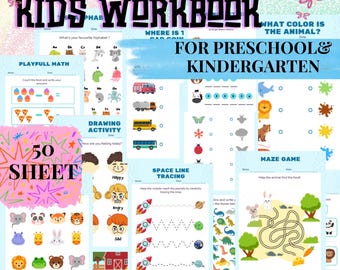 Preschool Kindergarten Learning Bundle: 50+ Activity Worksheets (PDF Download A4 Size)