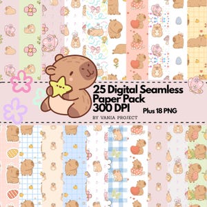 Wzór Groovy Capybara Seamless: Papier cyfrowy w stylu vintage preppy (300 DPI, do pobrania)