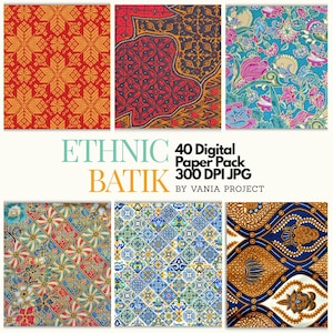 Padrões coloridos de batik indonésio: Papel digital para scrapbook (300 DPI, uso comercial)