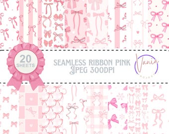 Seamless Pink Ribbon Pattern: Etnik Digital Paper (Commercial Use, 300DPI)