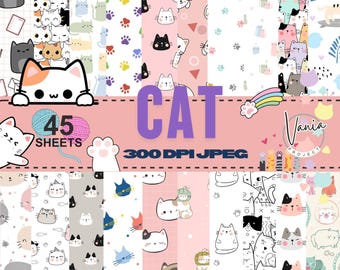 Carta digitale senza soluzione di continuità con gatti / Motivo di sfondo con gattini / Pagine di scrapbooking con gattini / File stampabile / Download immediato