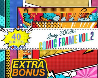 Comic Book Digital Papers: Super Hero Scrapbooking Backgrounds (40 PNG + Bonus, 300DPI) (Digital Download)