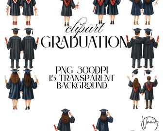 Watercolor Graduation Clipart: Male & Female Graduates (Digital Download)