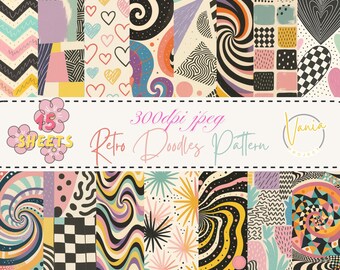 Retro Doodles Pattern: 15 Digital Papers (Commercial Use)