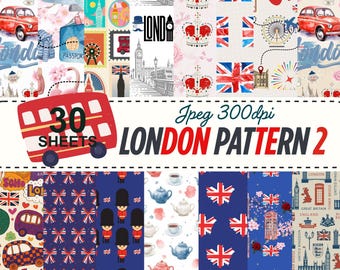 London Digital Paper Set: Watercolor Fashion Illustrations (Digital Download, 300DPI, Commercial License)