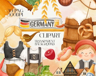 Germany Landmarks Clipart: Oktoberfest Travel Scrapbooking Graphics (Digital Download, 300DPI PNGs)