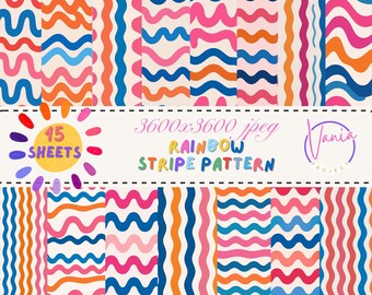 Rainbow Stripe Pattern Digital Paper: Seamless Scrapbook Paper (PNG, 3600x3600 PX)