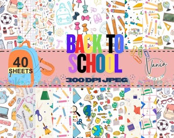 40 Fogli di carta digitali per il ritorno a scuola (download digitale)