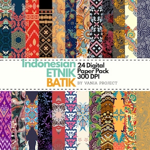 Batik Pattern Digital Paper: 24 Indonesian Ethnic Designs (300DPI, Commercial Use, printable scrapbook paper)