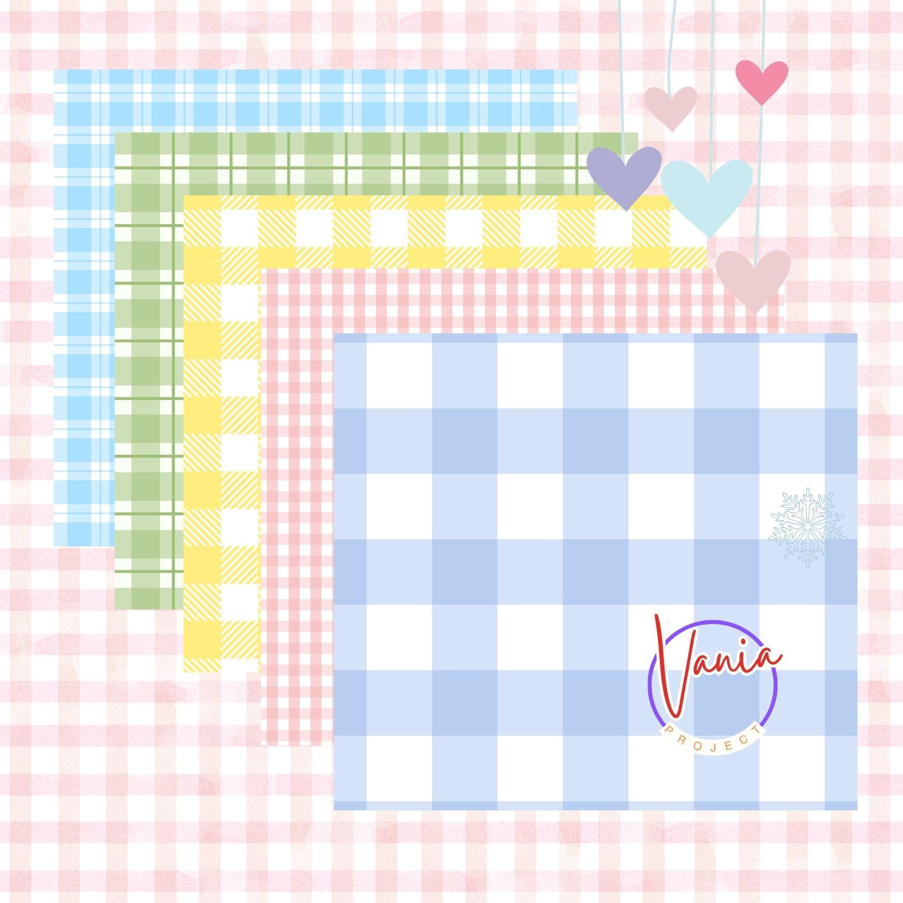 Gingham Pattern Seamless Digital Paper, Pastel Colours & White ...