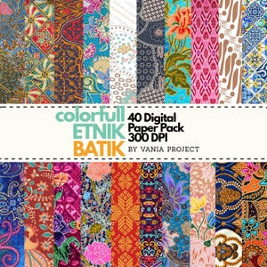Colorful Indonesian Batik Patterns: Digital Scrapbook Paper (300DPI, Commercial Use)