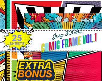 Comic Book Digital Papers: Super Hero Scrapbooking Backgrounds (300DPI, Digital Download)