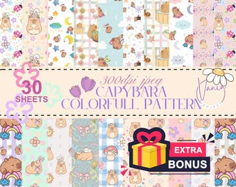 Groovy Capybara Pattern: Colorful Spring Animal Print (Digital Download, 300DPI, JPEG, 4531x4531 Pixels )