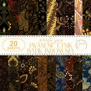 Digitalt javanesiskt batikpapper: Indonesiskt etniskt mönster (300 DPI, digital nedladdning, klippbok, kommersiellt bruk)