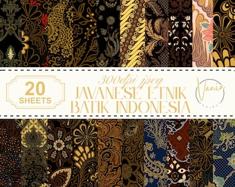 Javanese Batik Digital Paper: Indonesian Ethnic Pattern (300DPI, Digital Download, Scrapbook, Commercial Use)