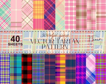40 Fogli di carta digitale con motivo scozzese (download digitale)