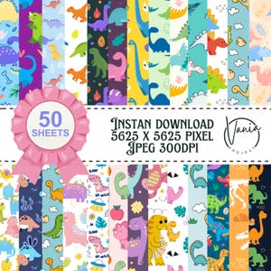 50 Dinosaurier-Papiere 300DPI, Muster, Dinosaurier-Scrapbook-Papiere, Jurassic, digital bedruckbare Papiere, nahtloser Dinosaurier-Hintergrund