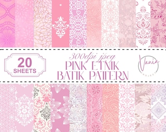 Carta digitale batik rosa: scrapbooking, modelli stampabili (download digitale)