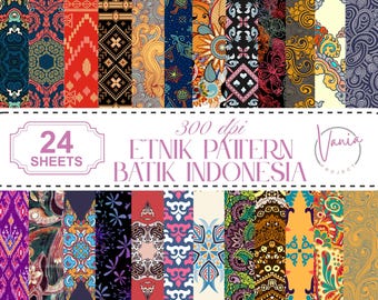 Batik Pattern Digital Paper: 24 Indonesian Ethnic Designs (300DPI, Commercial Use, printable scrapbook paper)