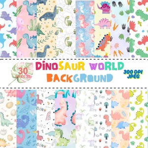30 | 300DPI | Dinosaur world, Pattern, Dinosaur Scrapbook Papers, Jurassic, Digital Printable Papers, Seamless Dinosaur Background