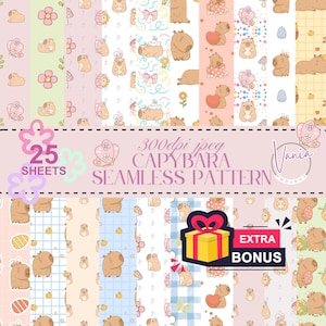 Motivo senza soluzione di continuità Groovy Capybara: carta digitale vintage preppy (300 DPI, download digitale)