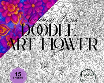 15 Doodle Coloring Book: Detailed Floral Patterns for Adults (Digital Download)