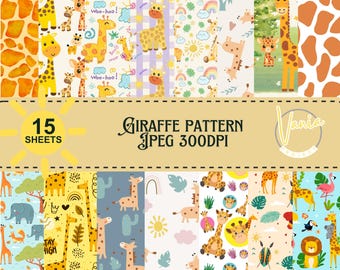Pacchetto di carte digitali con motivo giraffa: design senza cuciture effetto tessuto (300 DPI)
