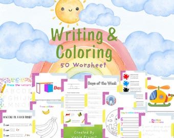 Toddler Learning Bundle: 50 Printable Activity Worksheets (Digital Download)