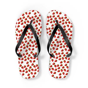 Strawberry Print Flip Flops, Summer Sandals, Beach Footwear, Vacation Essentials, Fun Poolside Shoes