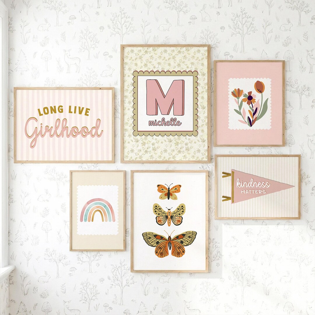 Girls Gallery Wall Set of 6 Prints Personalized Baby Girl Nursery Wall ...