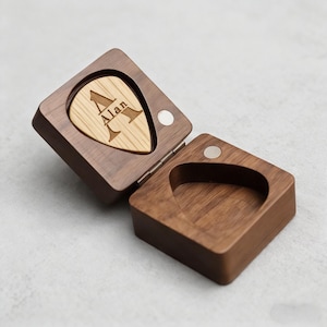 Púas de guitarra de madera personalizadas con estuche, soporte para púas de guitarra personalizado, caja para púas de músico, regalo para el Día del Padre y Navidad para guitarristas.