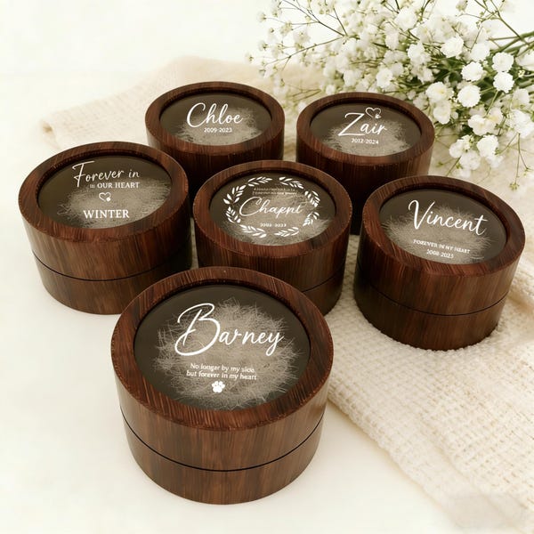 Personalized Walnut Pet Hair Keepsake Box, Dog Cat Fur Memorial Keepsake