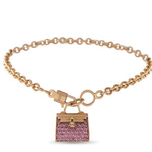 Authentic Hermes Amulettes Kelly 18K Rose Gold Pink Sapphire Bracelet