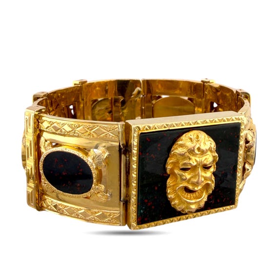 14K Yellow Gold Bloodstone Sculpted Face Bracelet