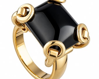 Bague exclusive en or jaune 18 carats Gucci et onyx