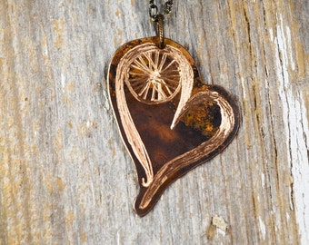 Bike Love 1 Hand Engraved Bicycling Obsessed Bronze Necklace : Bike4