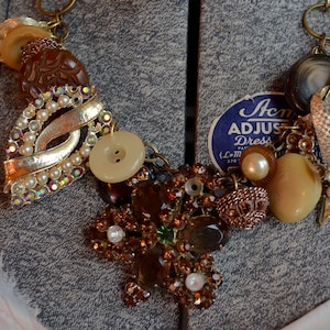 Vintage Mini Statement Necklace Set - Full of Jewelry, Buttons & Nostalgic Bling: Brown and Gold Bliss - ReaganJuel
